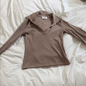 Ladies Long Sleeve Taupe Top